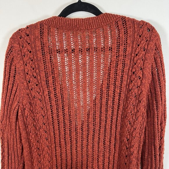 Garnet Hill Women's Organic Cotton Boyfriend Cardigan Red Open Weave Size Small - Picture 8 of 9